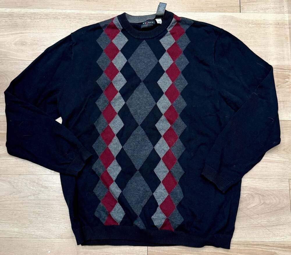 Axcess Claiborne Men's Black Grey and Burgundy Argyle Long Sleeve Sweater
